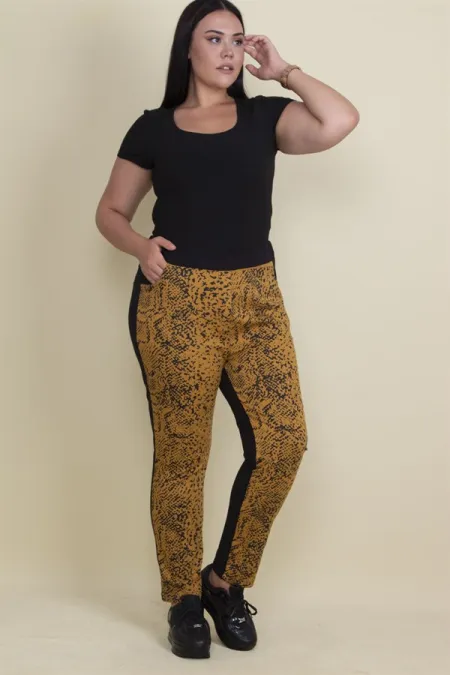 Kadın Beyaz Lak Desenli Bel Lastikli Cepli Pantolon 65N17892