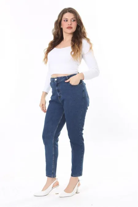 Kadın Büyük Beden Yüksek Bel Dar Paçalı Likralı Kot Pantolon 65N38089