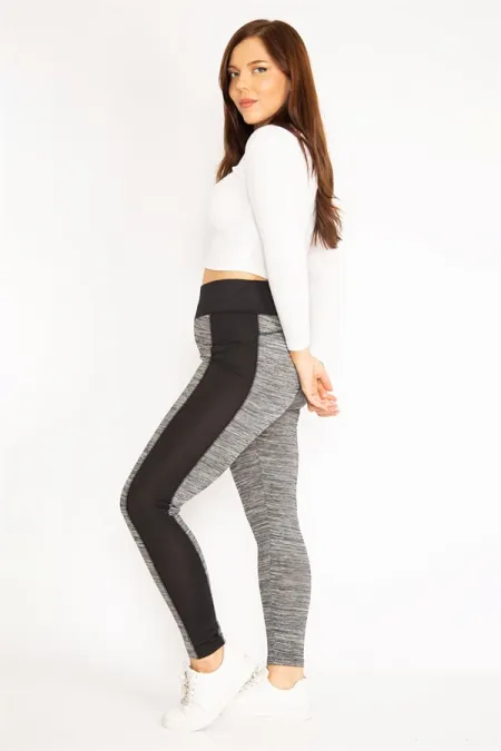 Kadın Gri Yan Şerit Detaylı Sporcu Tayt Pantolon 65N34863