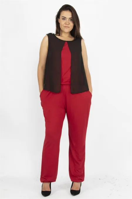 Kadın Bordo Şifon Ve Boncuk Detaylı Tulum 26N12683