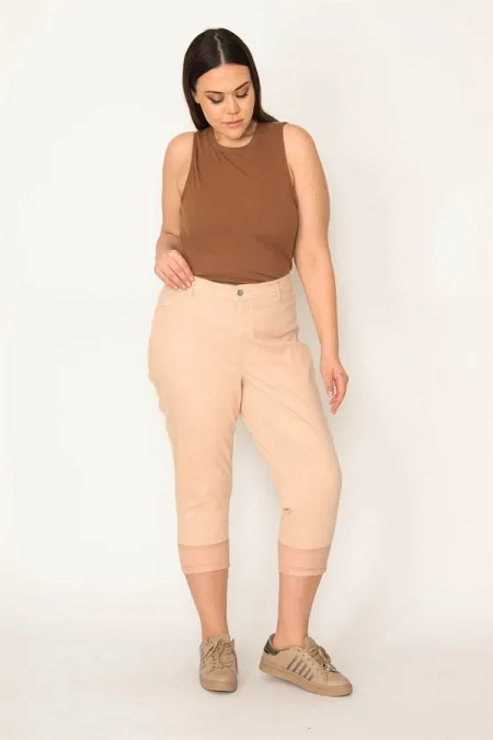 Kadın Vizon Paçası Tül Detaylı Likralı 5 Cep Kapri 65N31614