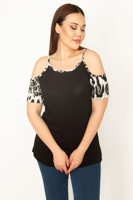 KADIN GRİ LEOPAR GARNİLİ ASKILI BLUZ