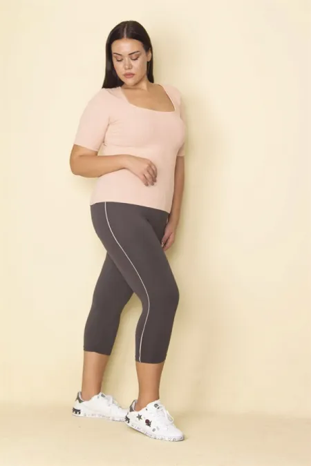 Kadın Füme Yan Şeritli Likralı Jarse Tayt Pantolon 65N28657