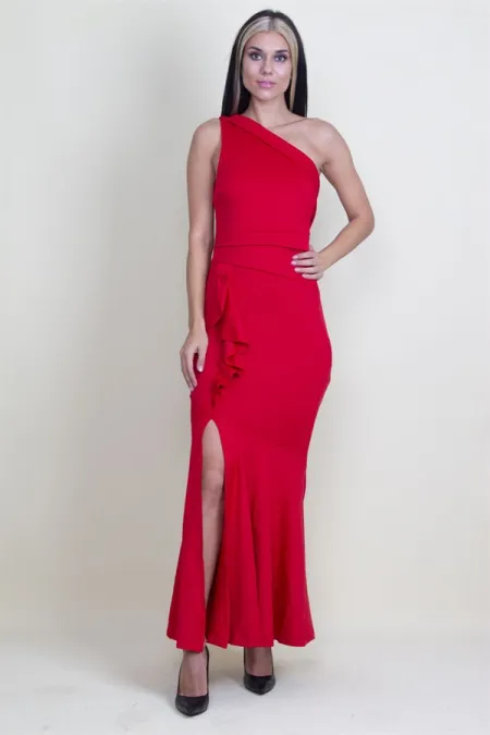 ROBE DE SOIRÉE À UNE ÉPAULE AVEC DÉTAILS À VOLANTS