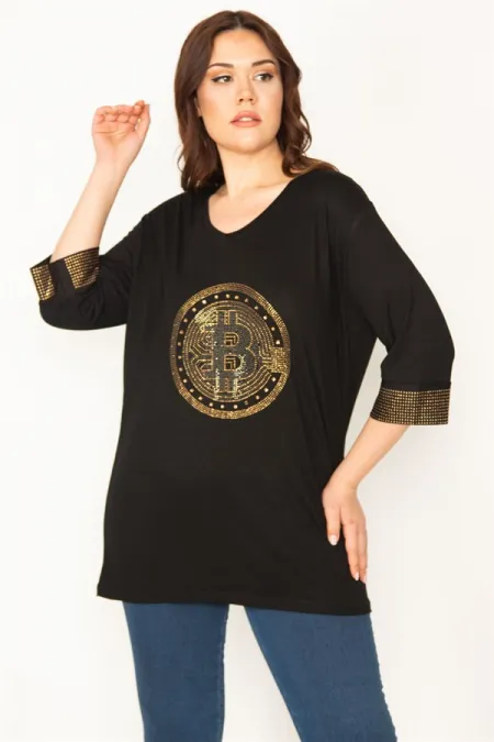 Kadın Siyah Taş Detaylı Tunik 65N32428