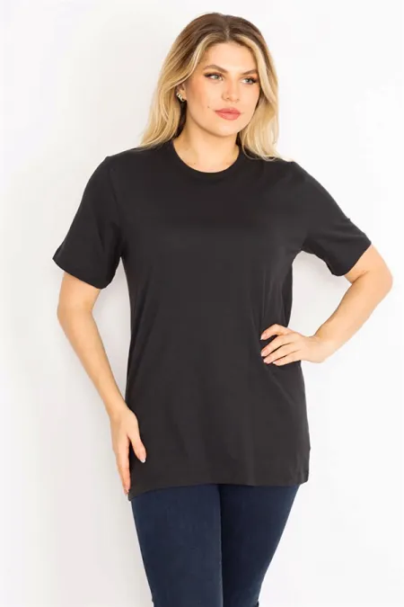 Women's Black Crew Neck Basic Blouse 65N35424