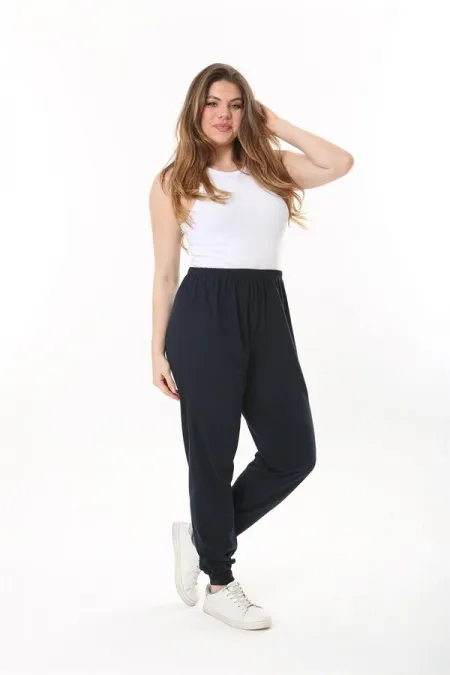 Kadın Büyük Beden Lacivert Paçası Ribanalı Eşofman Alt 65N37488