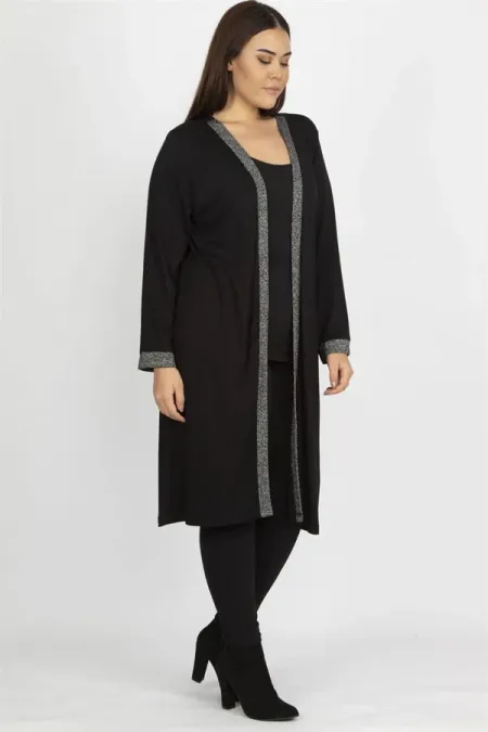 Gilet long noir pour femme avec détails pailletés 65N19839