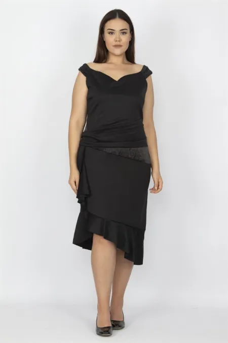 WOMEN'S BLACK WAIST AND SKIRT DETAILED DRESS