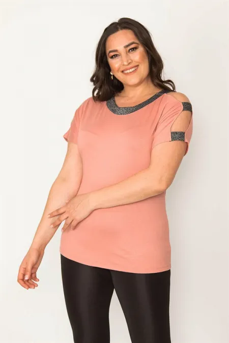 Kadın Somon Tek Omuzu Ve Yakası Sim Detaylı Bluz 65N30449