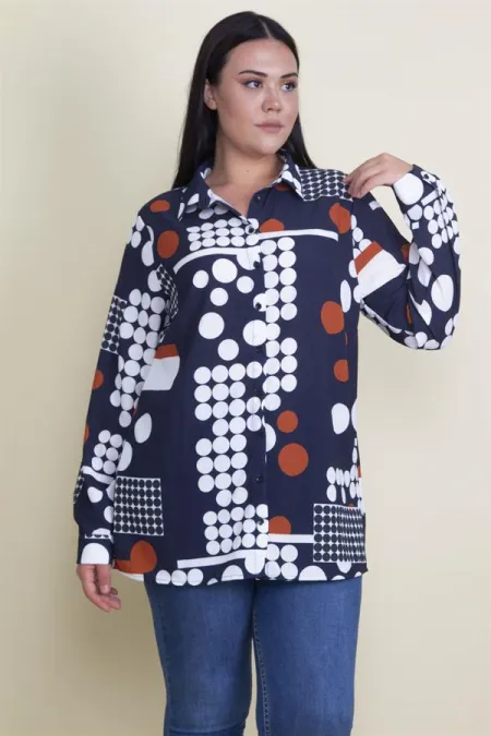 Kadın Lacivert Ön Düğmeli Desenli Gömlek 65N18304