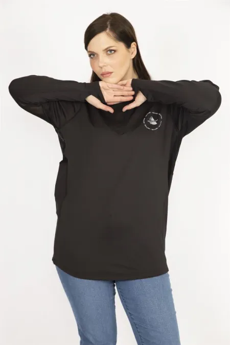 Women's Black Plus Size Front Placket Zippered Sweatshirt