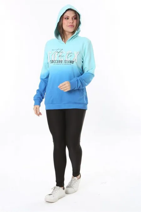 Kadın Büyük Beden Renkli İki İplik Sim Ve Ön Baskı Detaylı Kapşonlu Sweatshirt 65N37162