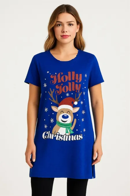 Tunique imprimée grande taille pour femme, col déchiré et fentes latérales 65N39247