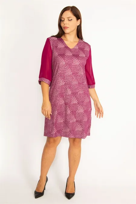 Kadın Mürdüm Sim Detaylı Kolları Şifon Elbise 65N34610