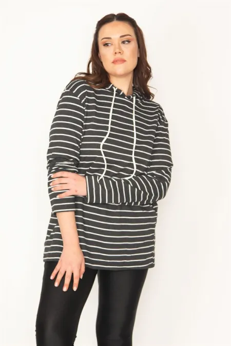 Women's Black Fabric Hooded Sweatshirt with Raised Interior 65N32459