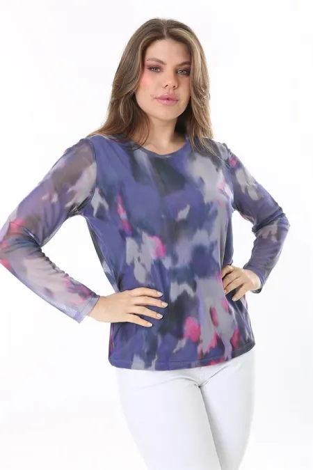 Kadın Büyük Beden Renkli Astarlı Tül Bluz 65N37810