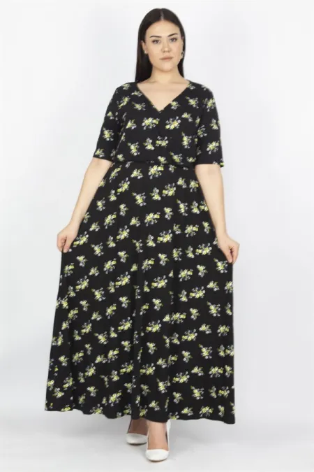 KADIN SİYAH ANVELOP YAKA VİSKON ELBİSE