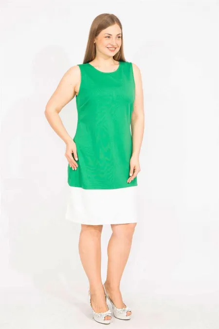 Kadın Yeşil Büyük Beden Renk Kombinli Elbise 65N35678