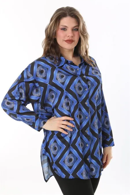 Kadın Büyük Beden Pembe Ön Düğmeli Saten Bluz 65N38017