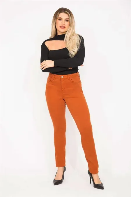 WOMEN'S ORANGE LYCRA 5 POCKET JEANS