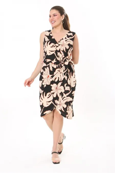 Kadın Büyük Beden Renkli Yan Bağlamalı Anvelop Elbise 65N37741