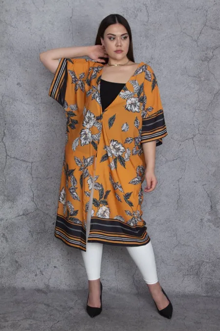 Kadın Turuncu Desenli Saten Kap 65N28893