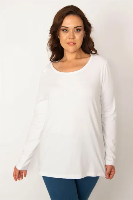 Kadın Beyaz Pamuklu Kumaş Bisiklet Yakalı Bluz 65N34238