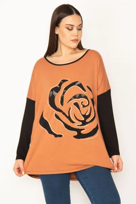 Kadın Gri Önü Flok Desen Ve Taş Detaylı İki Renkli Tunik 65N31412