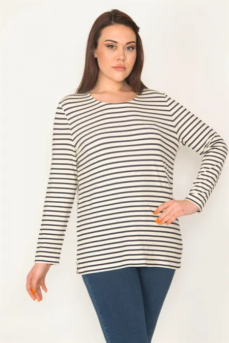 KADIN KEMİK ARKASI DESENLİ ÇİZGİLİ BLUZ
