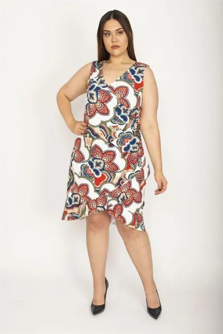 Kadın Renkli Anvelop Yakalı Bel Detaylı Volanlı Elbise 26A26566