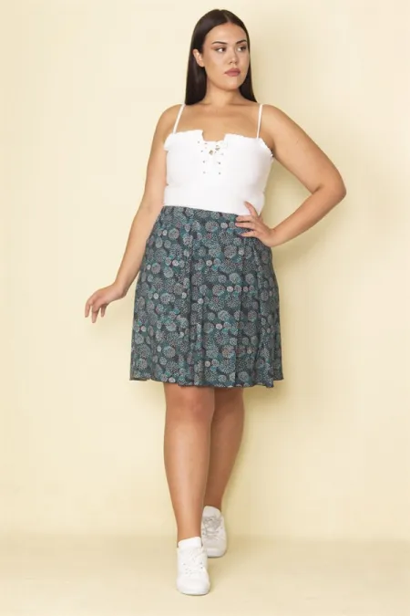 Kadın Yeşil Bel Lastikli Pilikaşe Detaylı Likralı Etek 65N28665