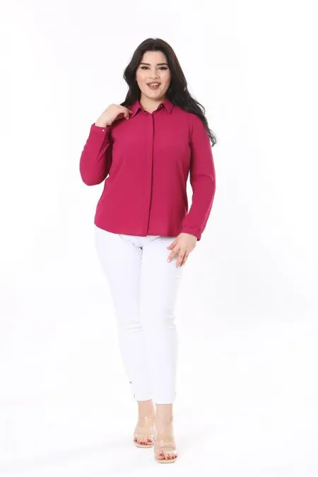 Kadın Büyük Beden Fujya Gizli Pat Ön Düğmeli Bluz 65N38019