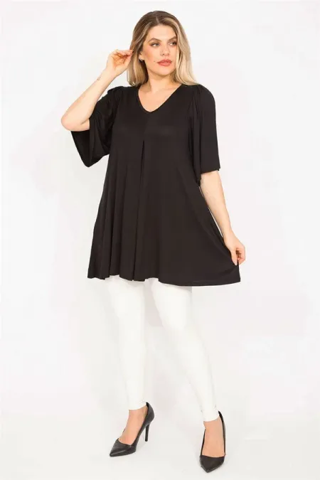 Tunique plissée noire trapèze pour femme 65N35319