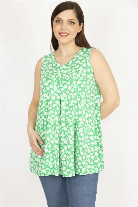 Kadın Kırmızı Büyük Beden Önü A Pileli V Yakalı Tunik