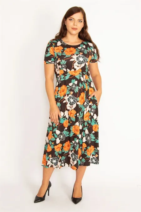 Kadın Renkli Beli Lastik Detaylı Elbise 65N35042