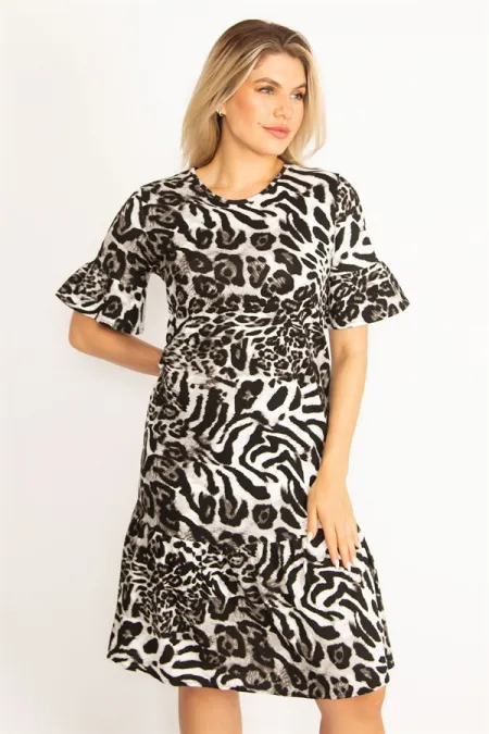 Kadın Leo Volan Kollu Etek Ucu Katlı Elbise 65N34447