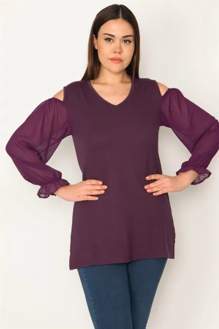 KADIN MÜRDÜM OMUZ DEKOLTELİ KOLLARI ŞİFON DETAYLI BLUZ