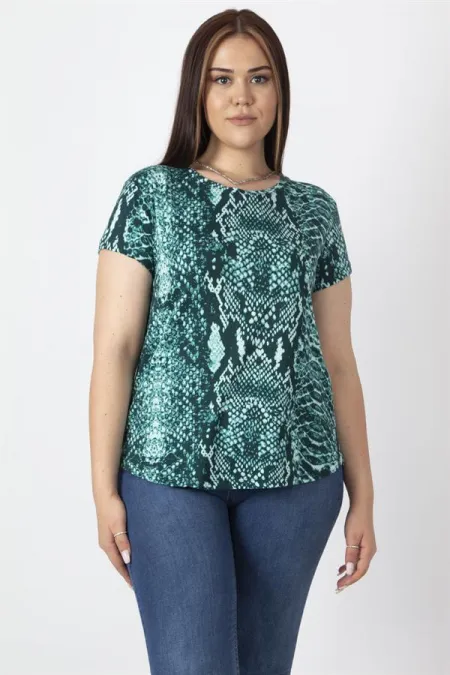 Women's Brown Crew Neck Basic Patterned T-Shirt 65N16888