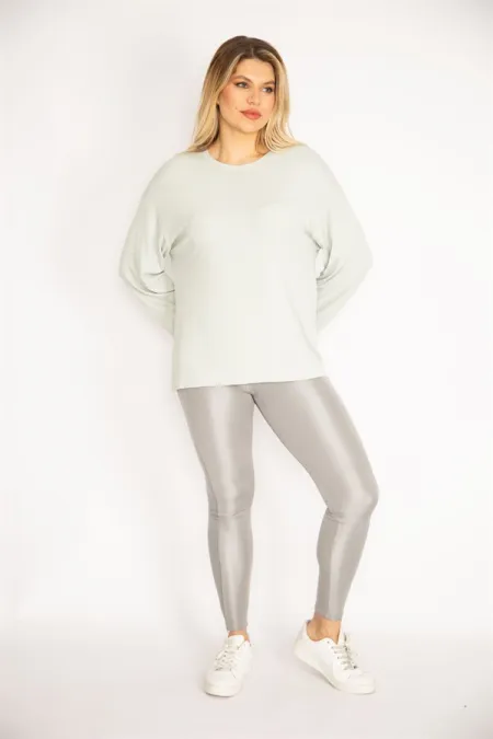 Kadın Yeşil Bisiklet Yakalı Kendinden Çizgili Likralı Bluz 65N35214