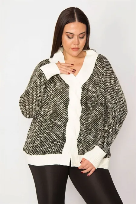 Kadın Siyah Triko Dokuma Önü Kapalı Tunik Hırka 65N29348