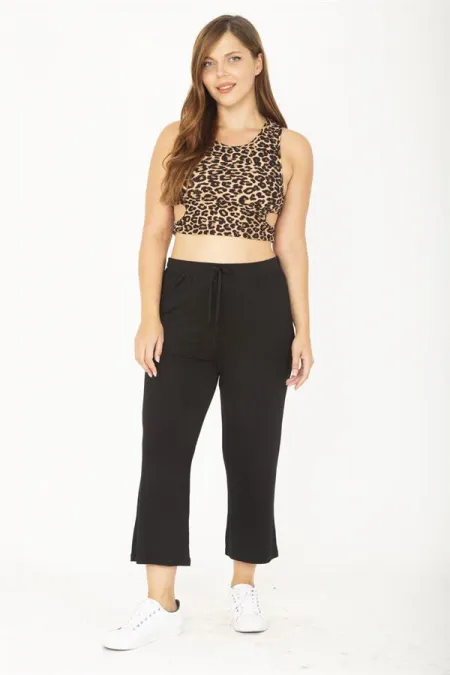 Kadın Büyük Beden Siyah Beli Bağcıklı Eşofman Alt 65N36805