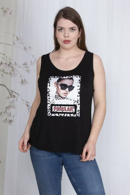 Kadın Siyah Dijital Baskılı Arka Robası File Detaylı Bluz 65N24348