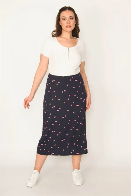 Kadın Lacivert Bel Lastikli Desenli Etek 65N32321