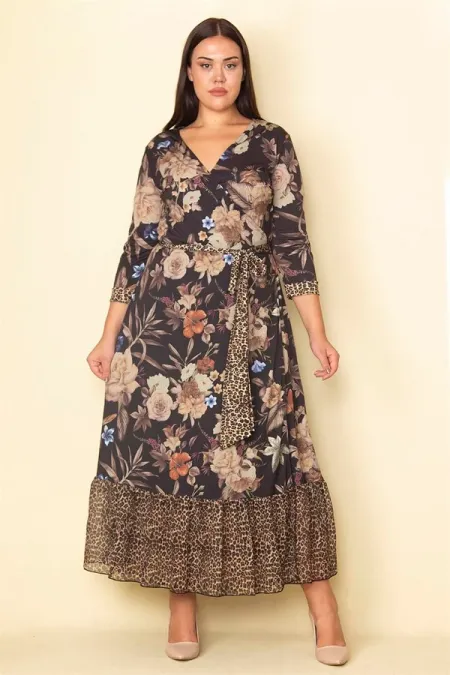 Kadın Renkli Etek Ucu Şifon Anvelop Uzun Elbise 65N33984