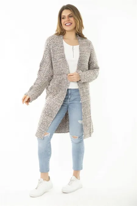 Kadın Büyük Beden Lila Kalın Triko Hırka 65N37170