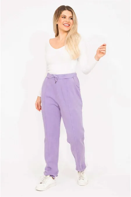 Kadın Lila 3 İplik Kumaş Kup Dikişli Eşofman Alt 65N35279