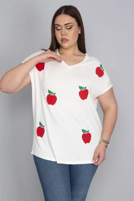 Kadın Kemik Baskılı V Yaka Düşük Kollu Bluz 65N27641