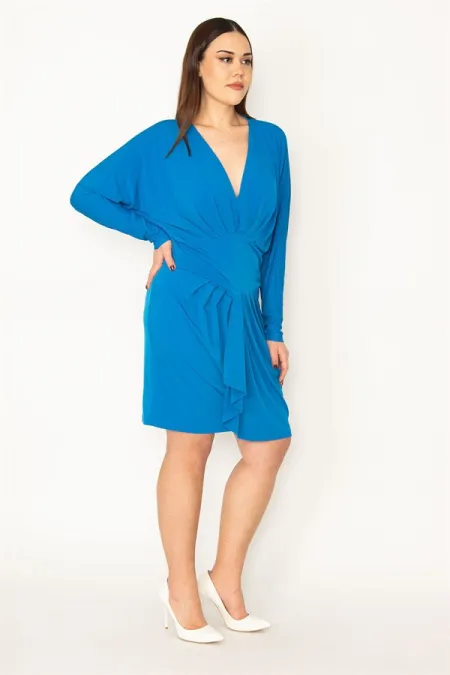 KADIN BORDO GÖĞÜS VE BEL DETAYLI ELBİSE