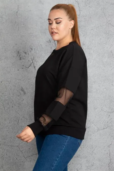 Women's Khaki Mesh Detailed Sweatshirt 65N18844